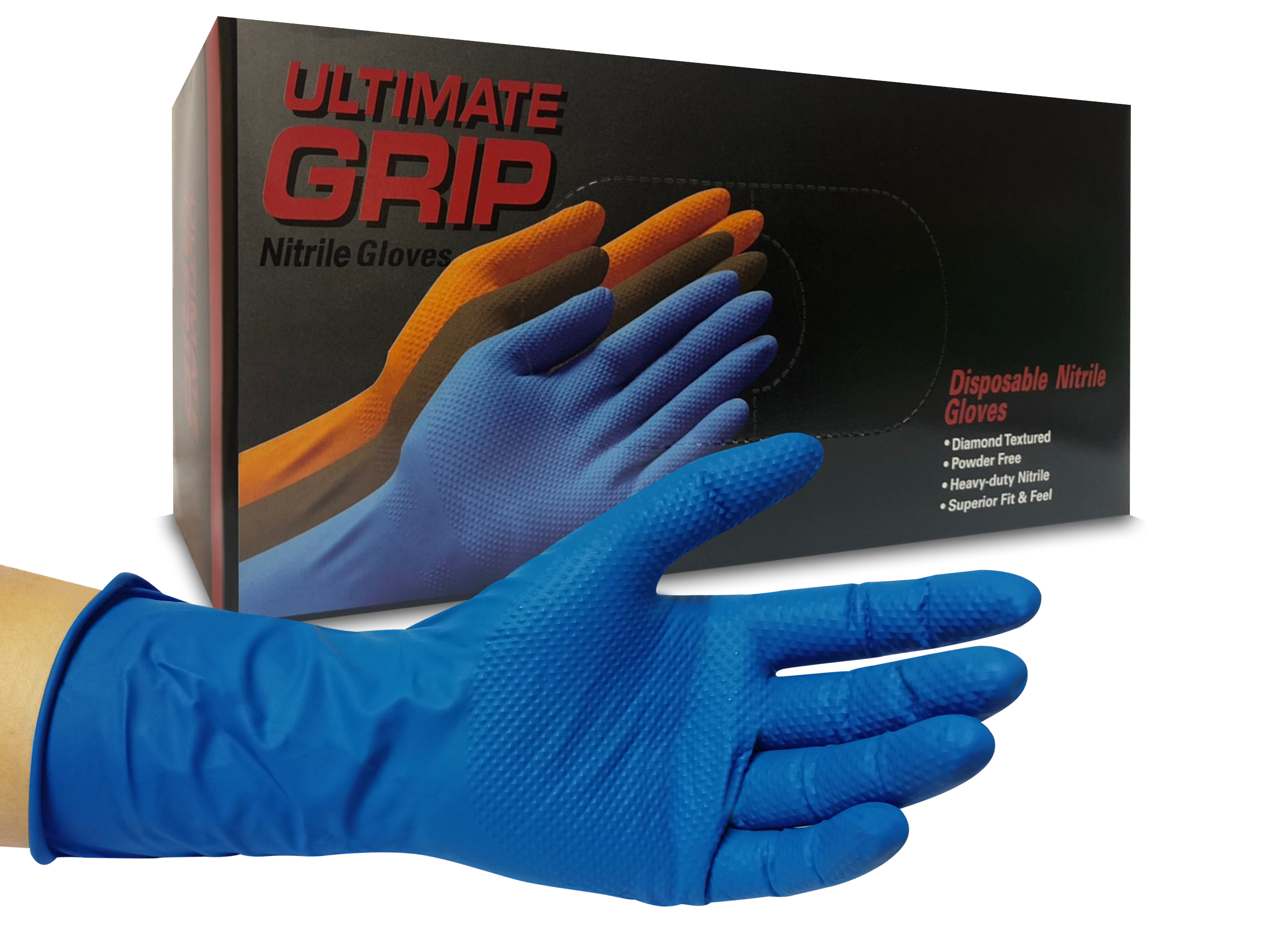 285mm 50 per Pack Size XXXL Micro Diamond Textured 9 mil Royal Blue Commercial Powder Free Disposable Nitrile Gloves 